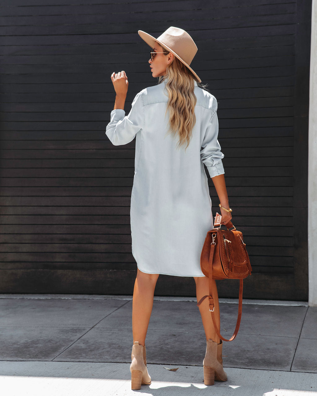Dominic Chambray Pocketed Button Down Shirt Dress - SALE