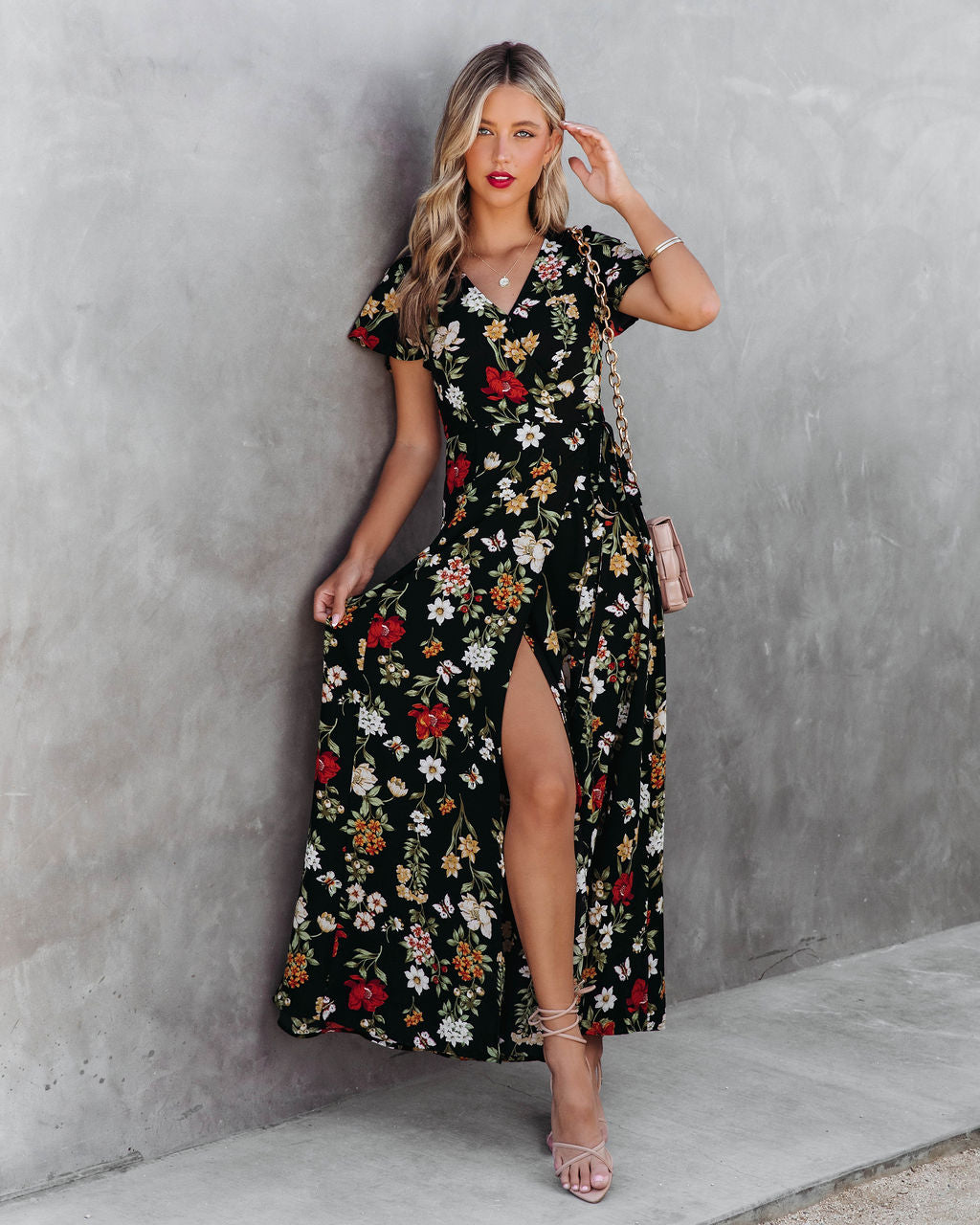 Butterfly Kisses And Floral Wishes Wrap Maxi Dress