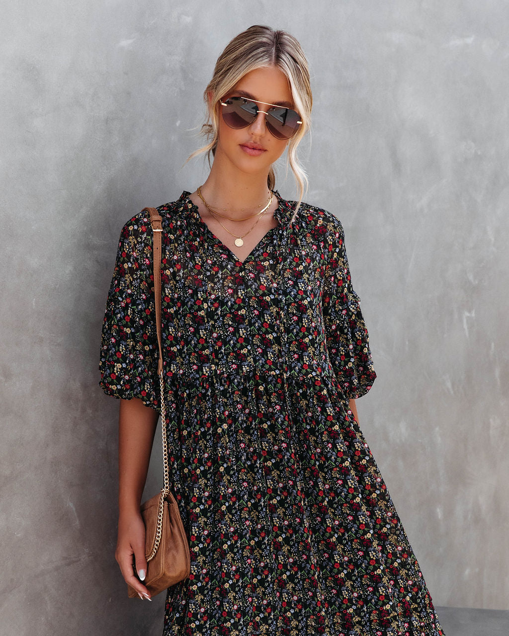 Sweetie Dear Floral Puff Sleeve Midi Dress