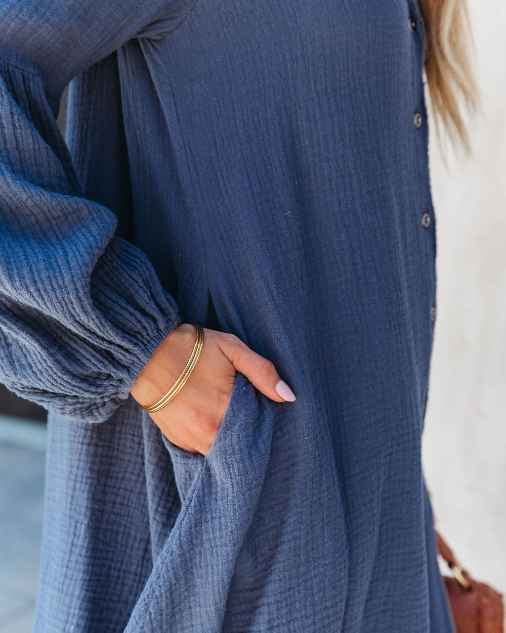 Blakeley Cotton Pocketed Button Down Shirt Dress - Navy - SALE