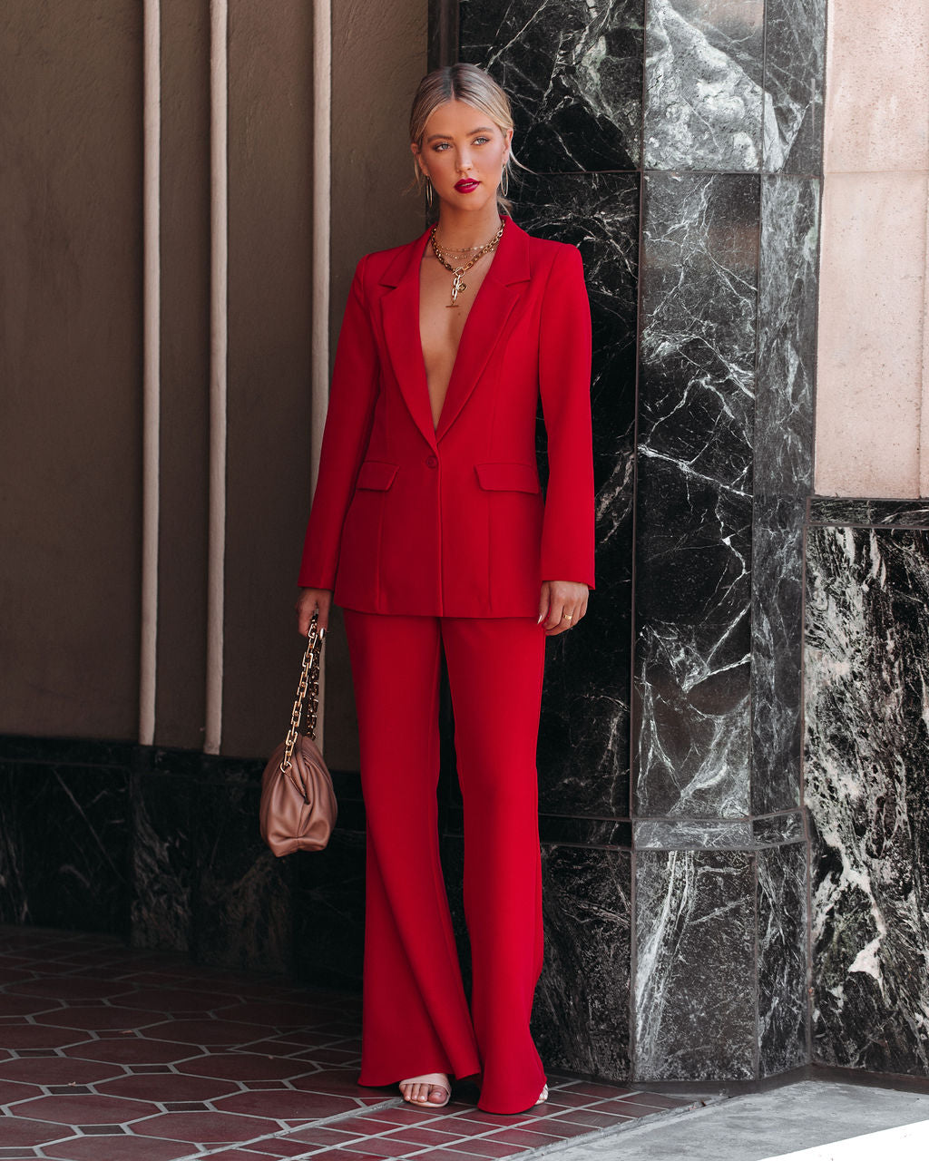 Runway Pocketed Blazer - Red