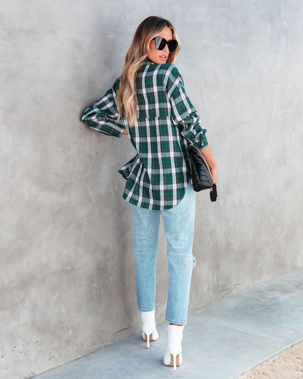 Evergreen Plaid Button Down Top