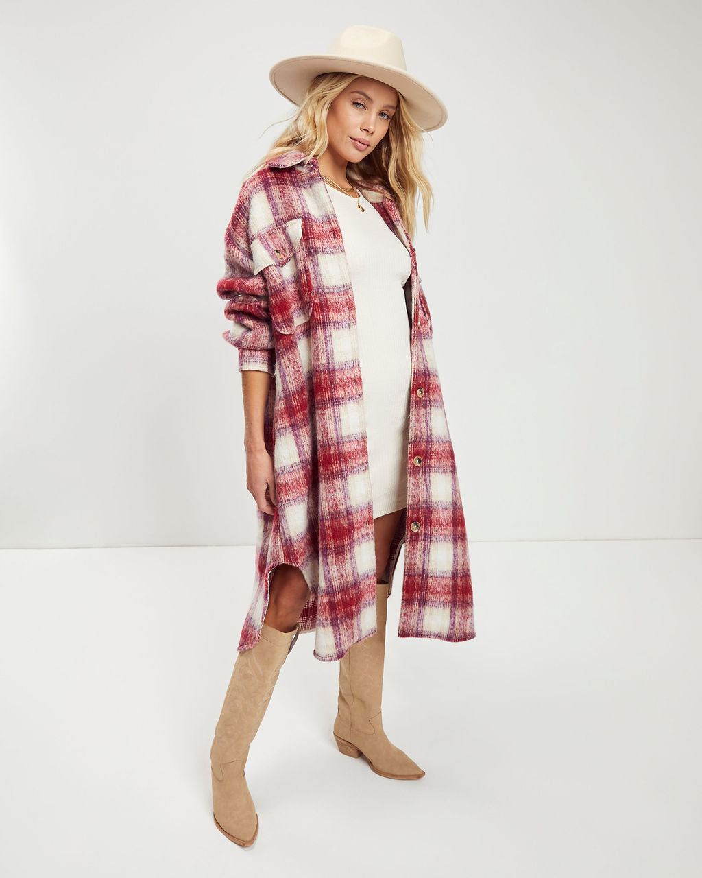 That September Feeling Plaid Pocketed Button Down Coat