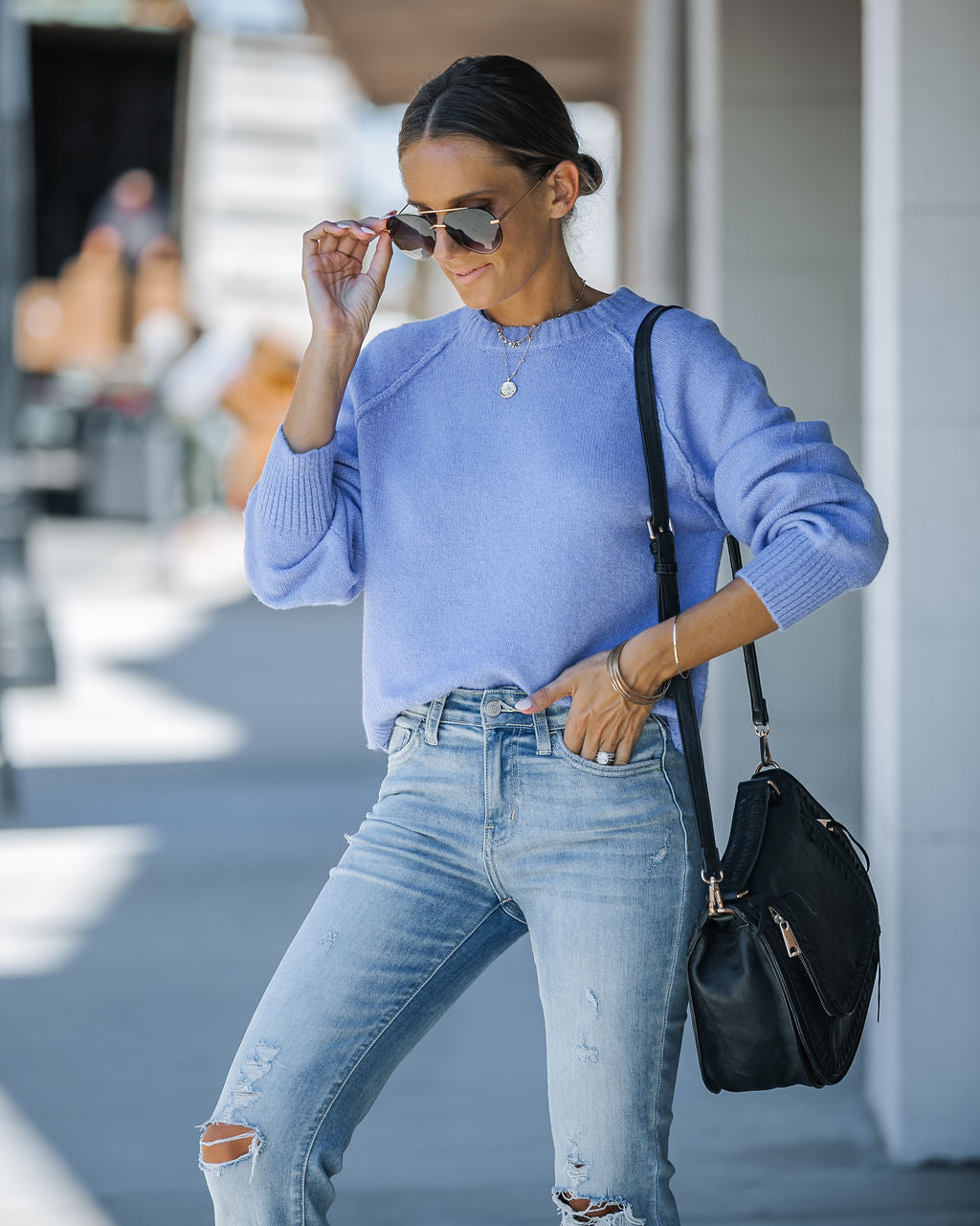 Something Cozy Knit Pullover Sweater - Pastel Indigo