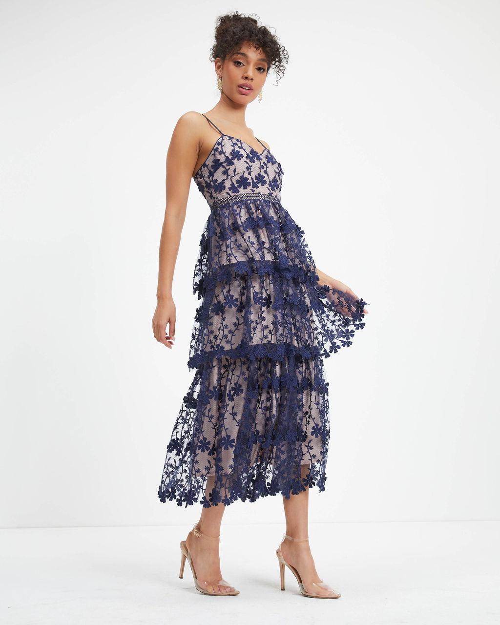 Pascal Tiered Crochet Lace Midi Dress - Blue - FINAL SALE