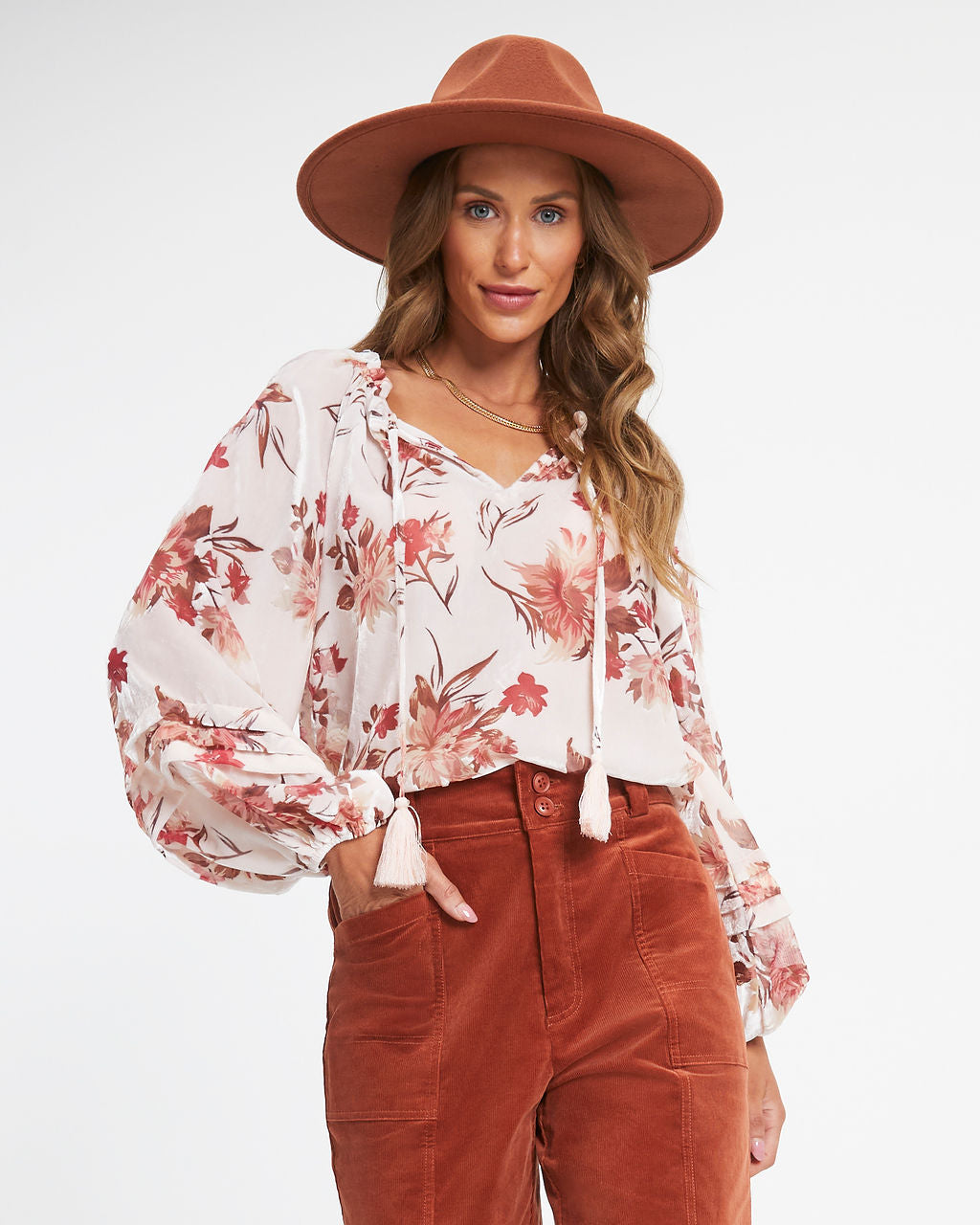 Arden Floral Burnout Velvet Top - Blush