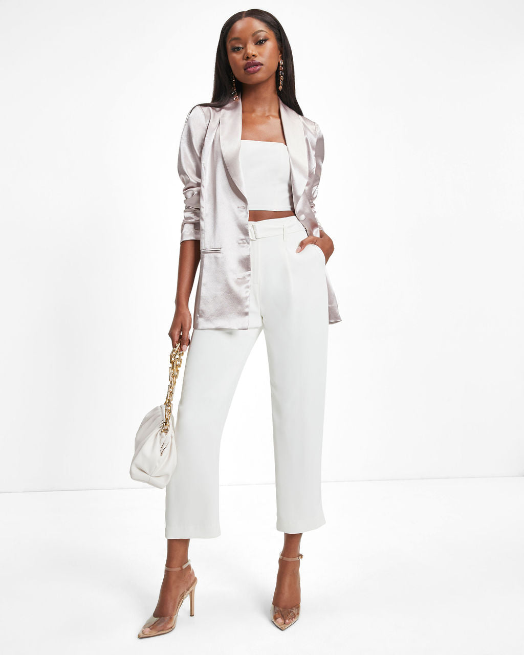 Perla Pocketed Satin Blazer - Champagne
