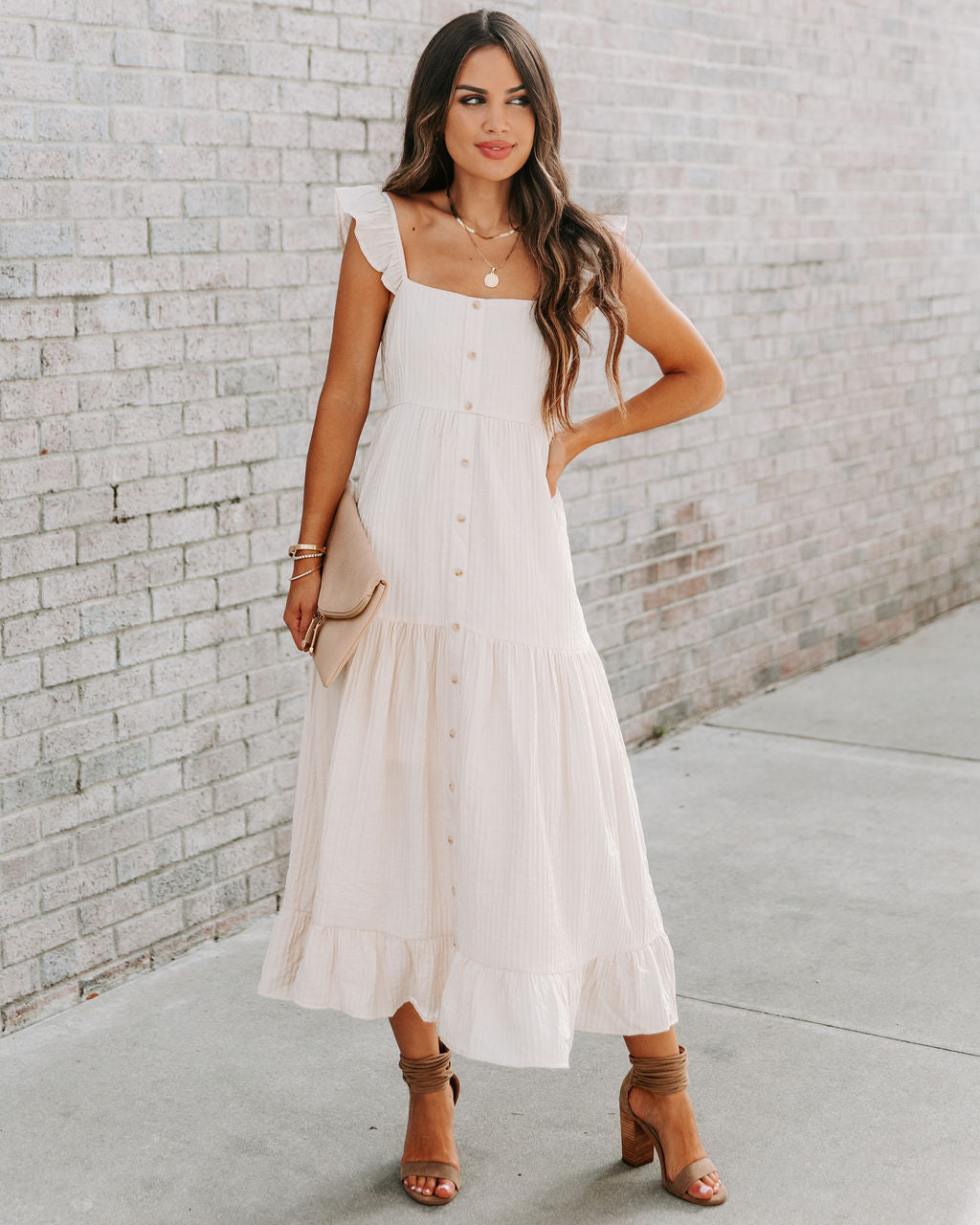 Cana Tiered Textured Midi Dress - Cream