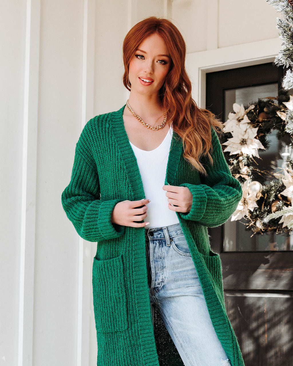 Central Park Dates Knit Pocketed Cardigan - Green