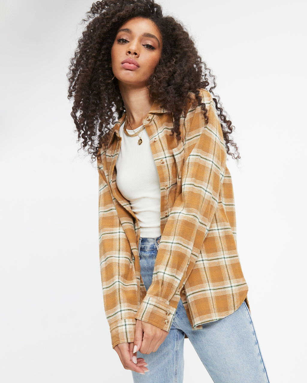 Falls Gold Rush Plaid Button Down Top