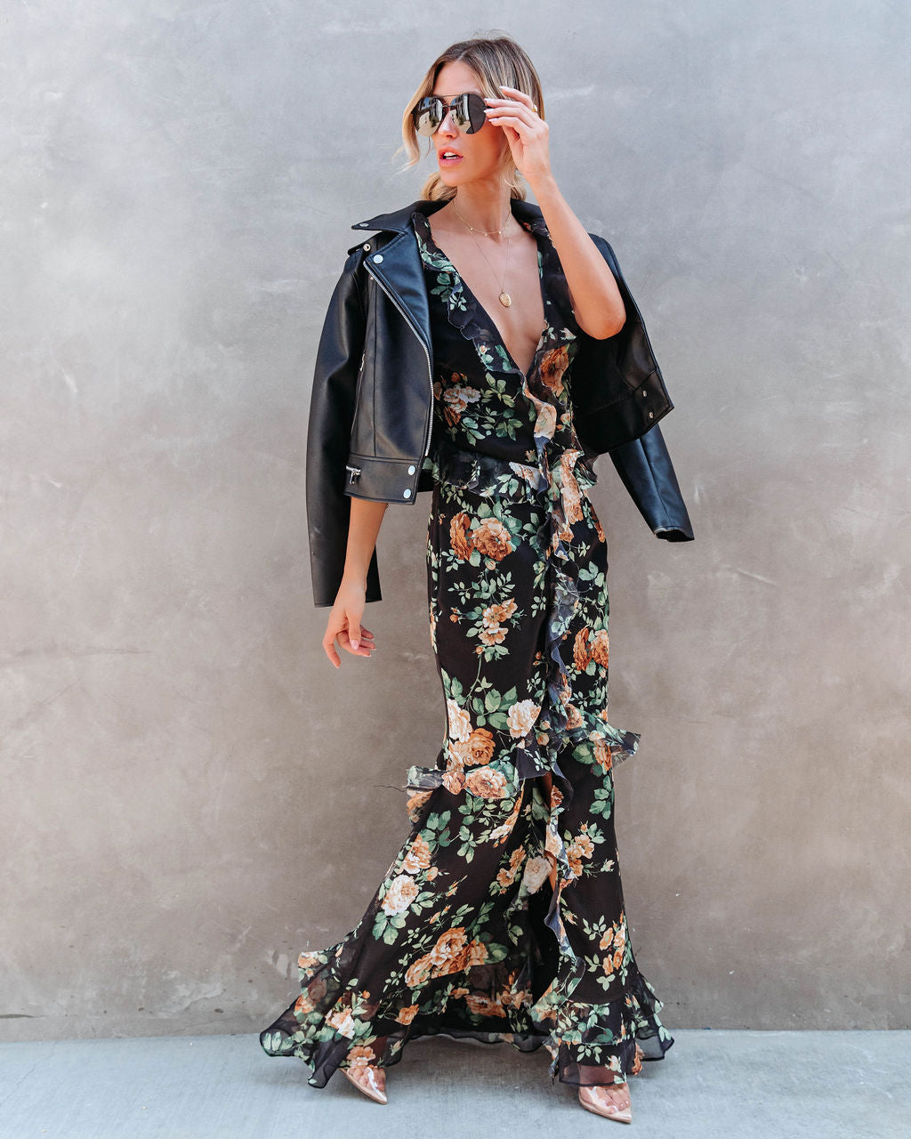 Beautiful Mistake Floral Ruffle Maxi Dress