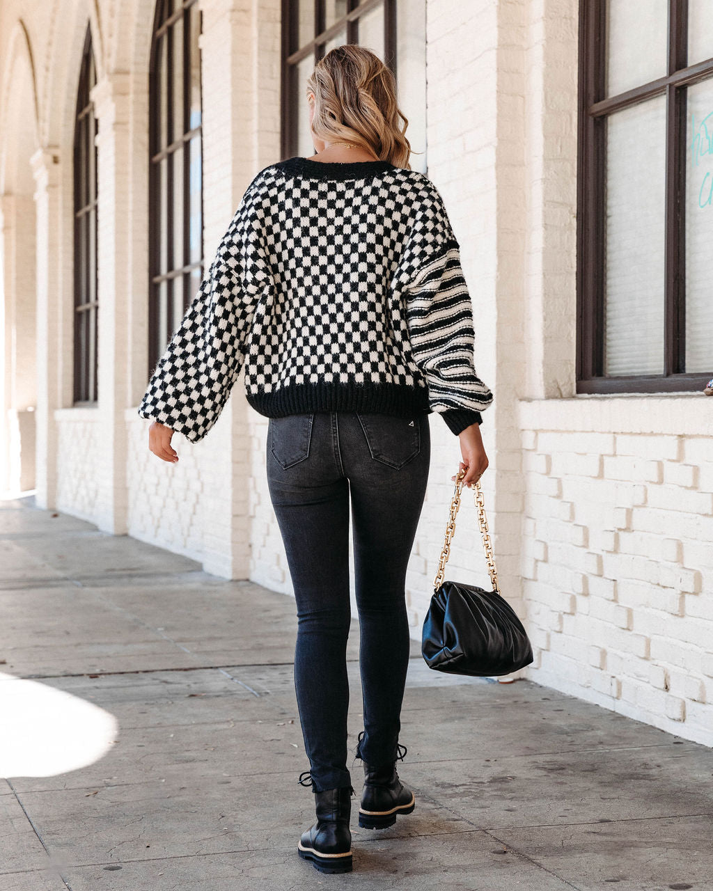 Rumor Has It Checkered Striped Knit Cardigan