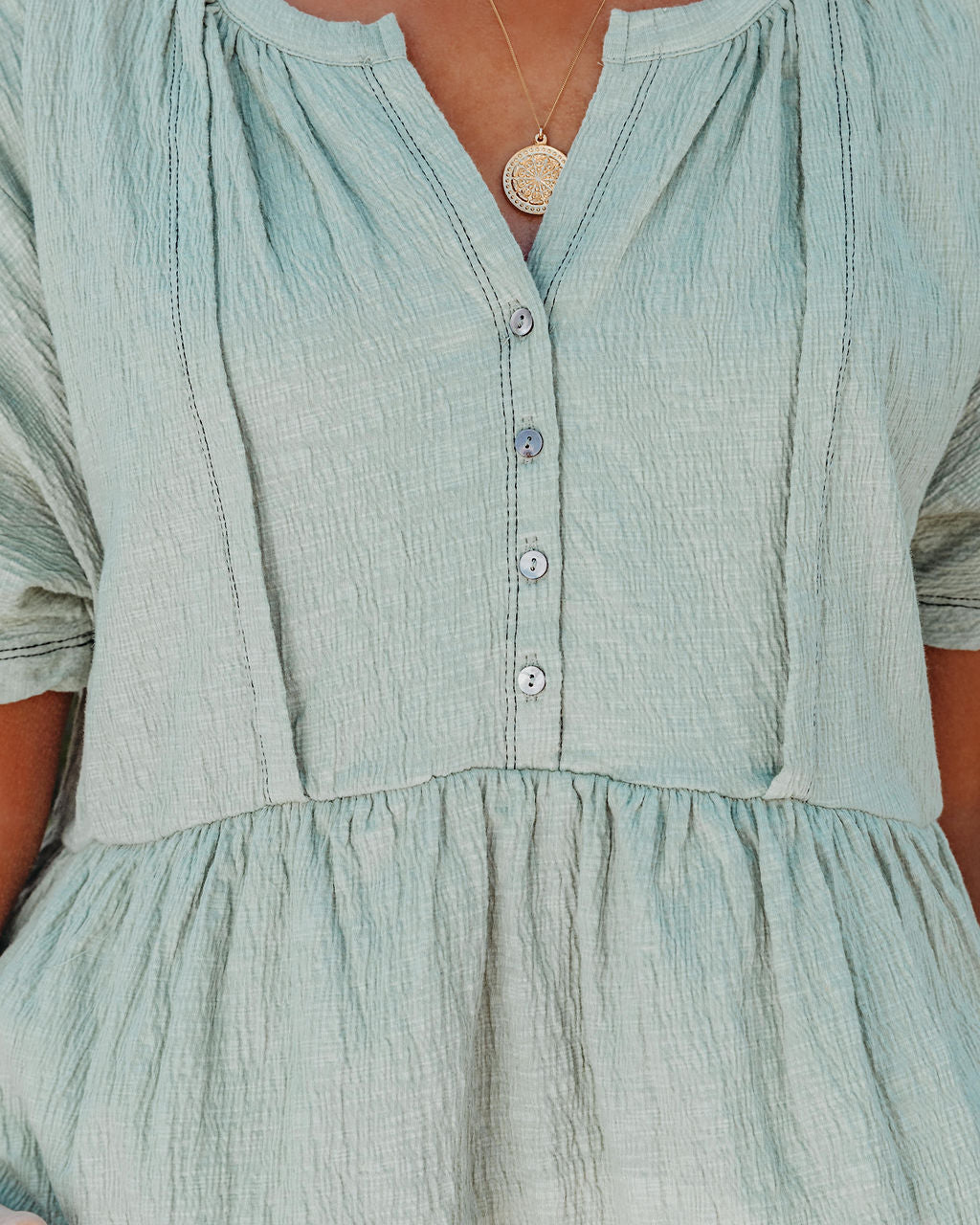 Raena Cotton Button Down Babydoll Top - Dusty Sage - FINAL SALE