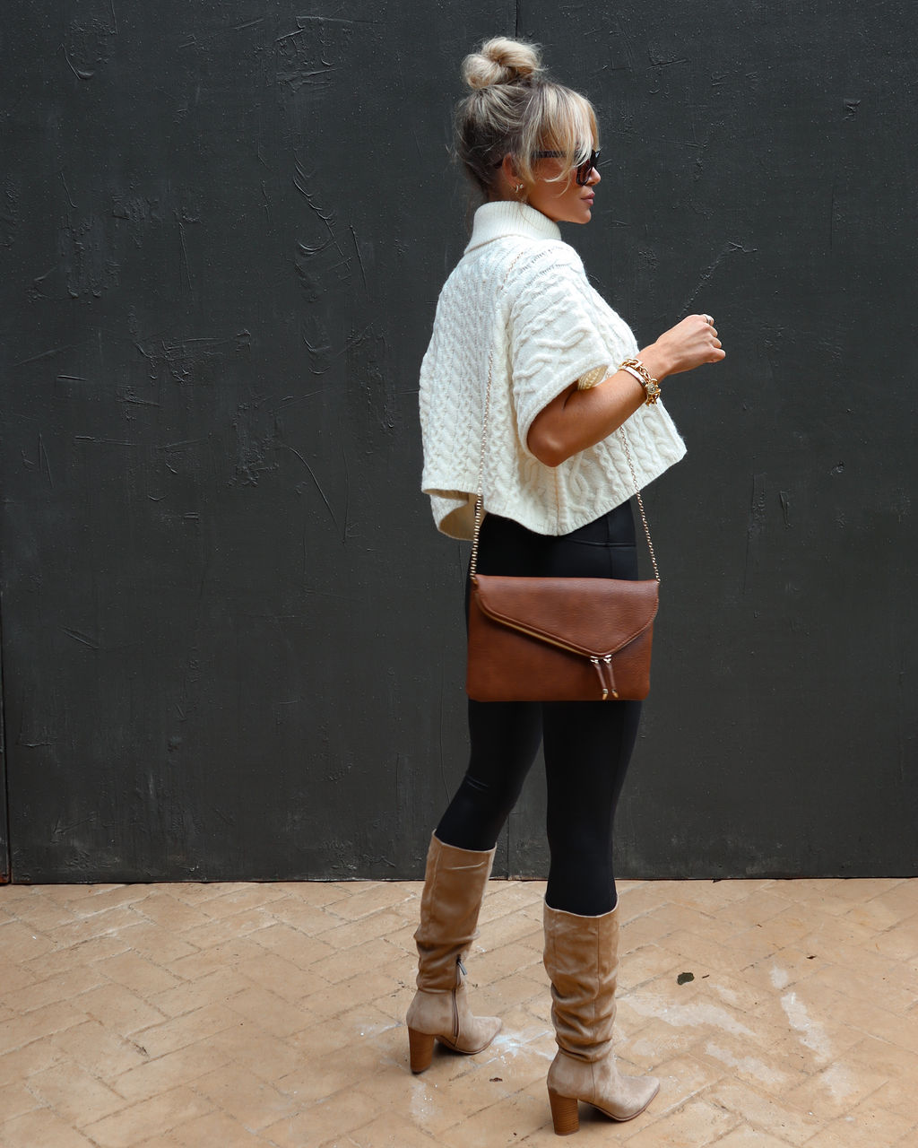 Adalynn Cable Knit Turtleneck Sweater Vest - Cream