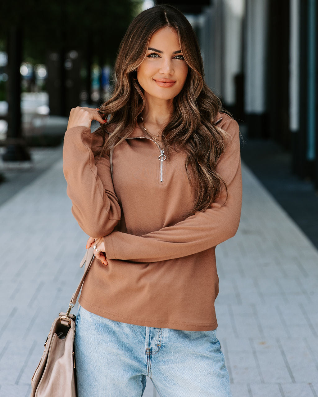 Mariana Knit Half Zip Lightweight Pullover Sweater - Latte
