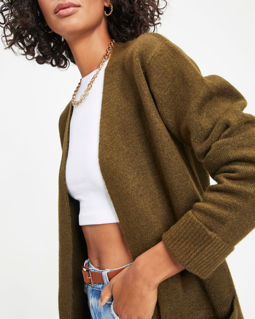 Jordynn Pocketed Knit Duster Cardigan - Dark Olive