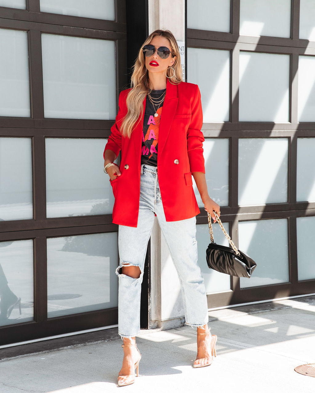 Whinn Pocketed Blazer - Red - SALE