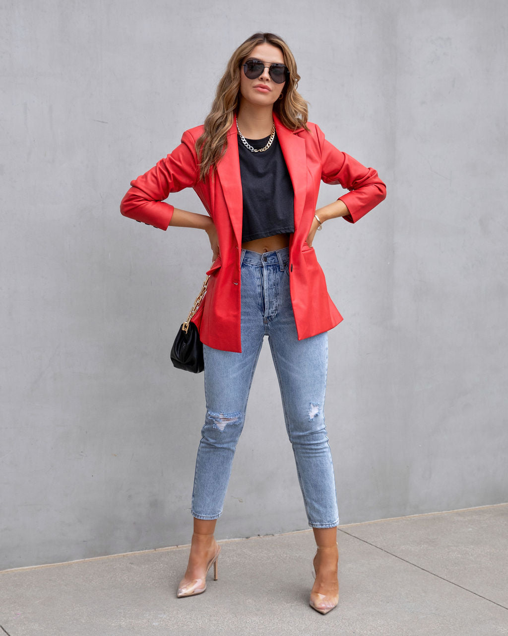 Fashion Affairs Faux Leather Blazer - Cherry - FINAL SALE
