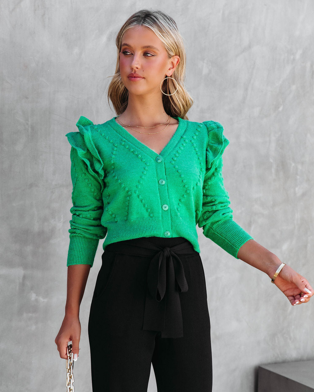 Thinking Of You Knit Ruffle Cardigan - Kelly Green