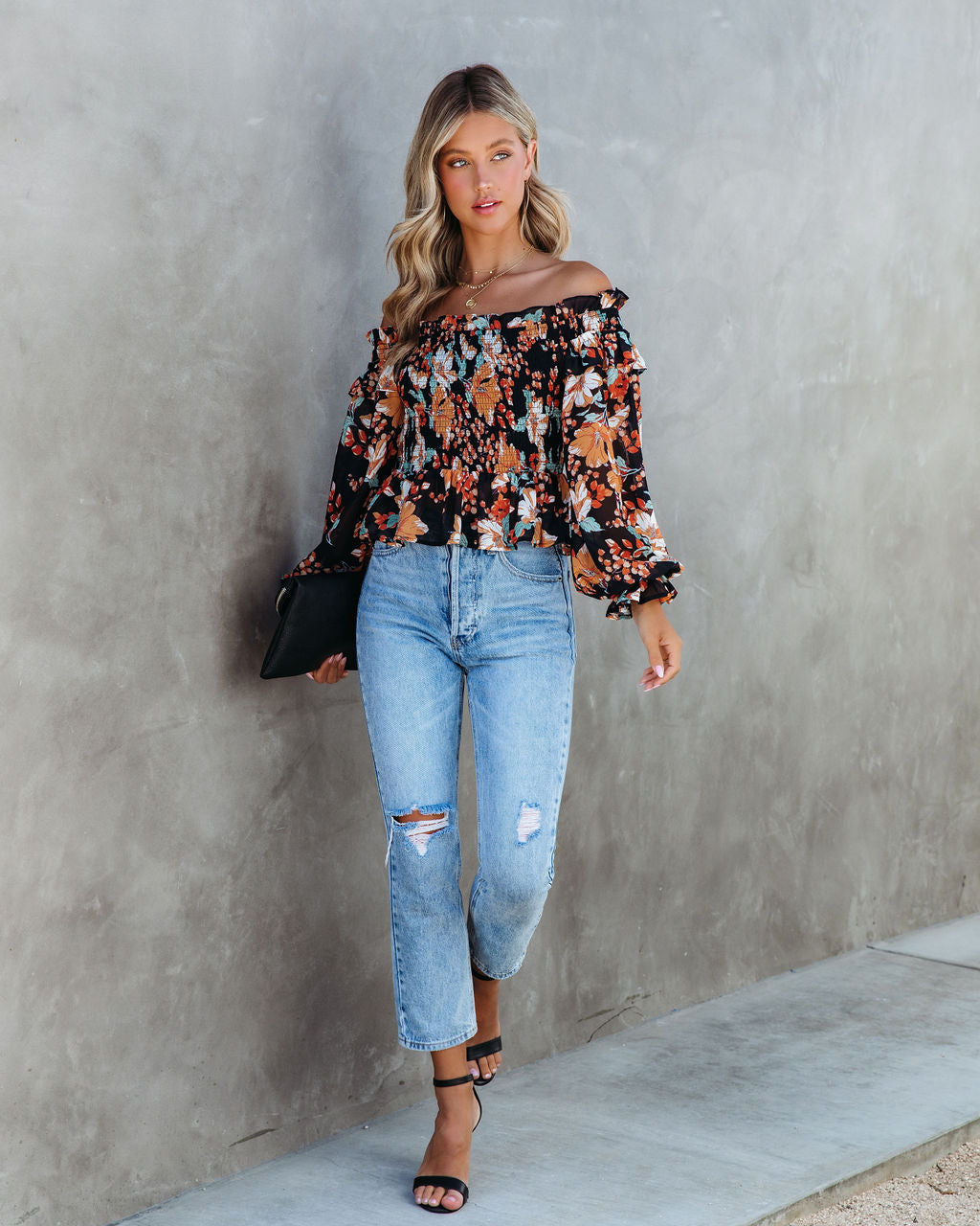 Bruna Floral Smocked Off The Shoulder Top
