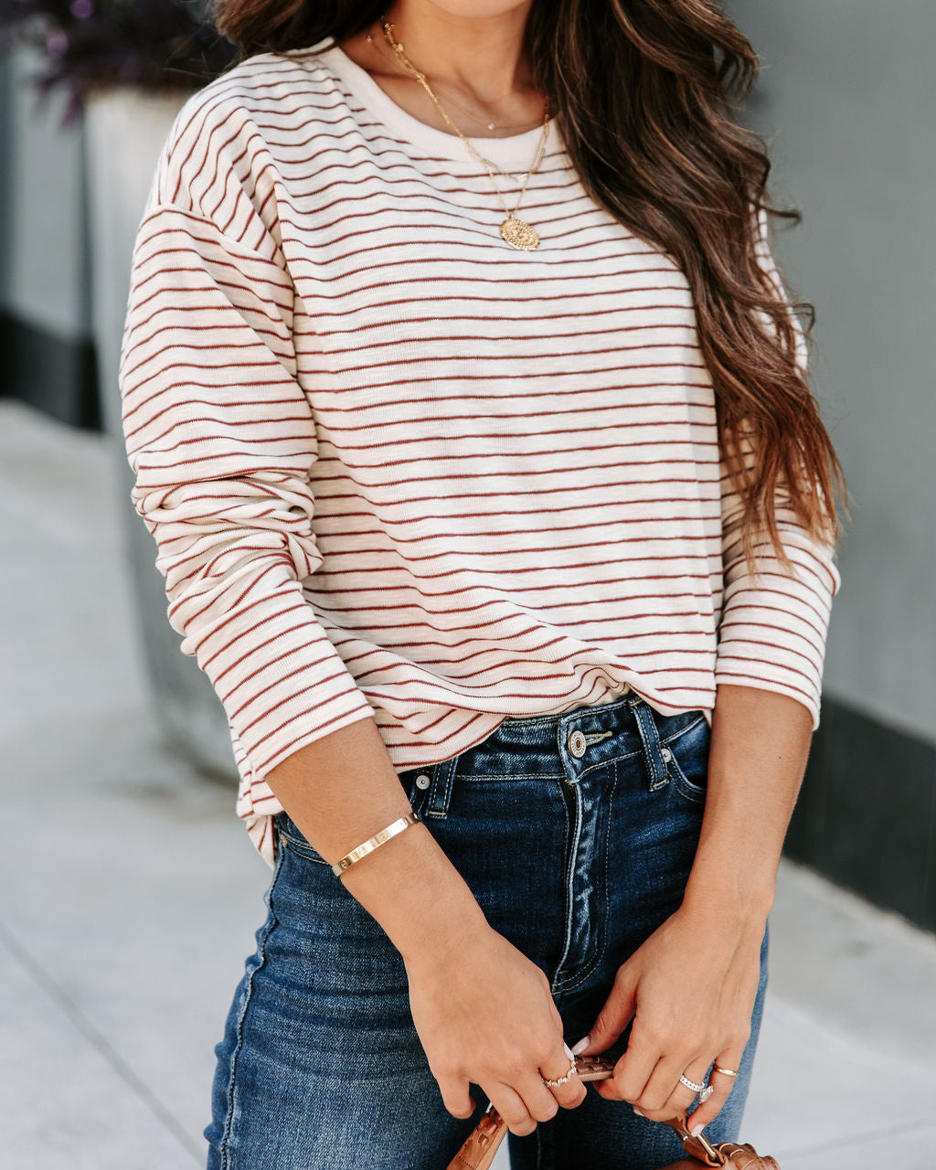 Jack Striped Cotton Blend Long Sleeve Top
