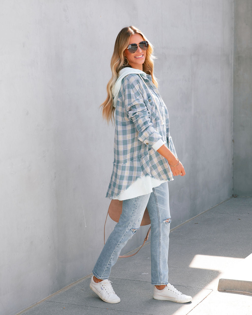 Remy Cotton Frayed Hooded Plaid Top - SALE