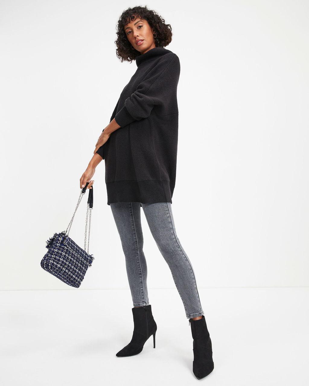 Under The Falling Leaves Knit Mock Neck Sweater - Black