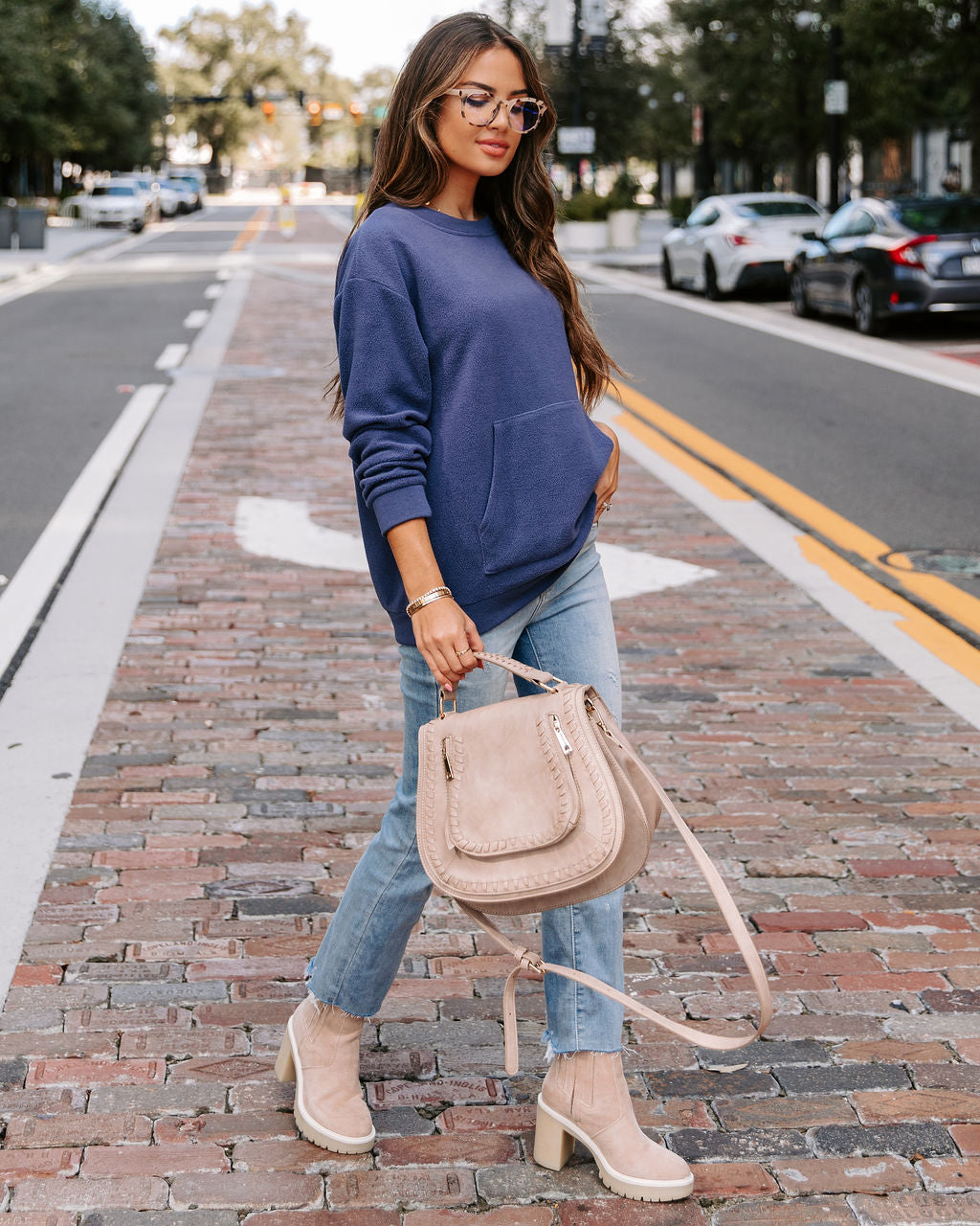 Beach Bonfires Fleece Pocketed Pullover Sweater - Navy - SALE