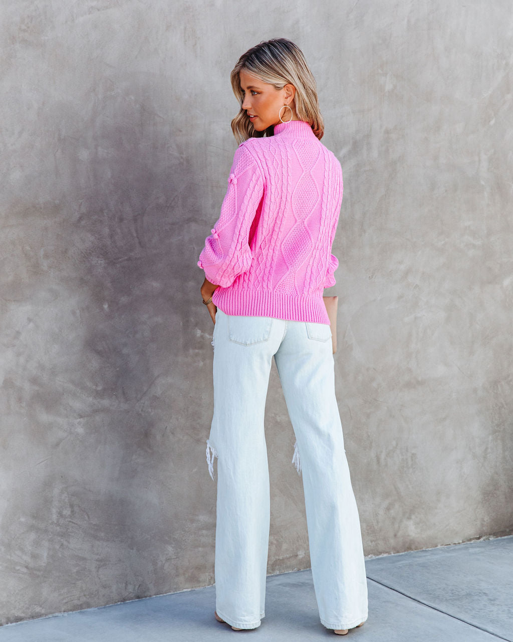 Chantel Cable Knit Pullover Sweater - Pink