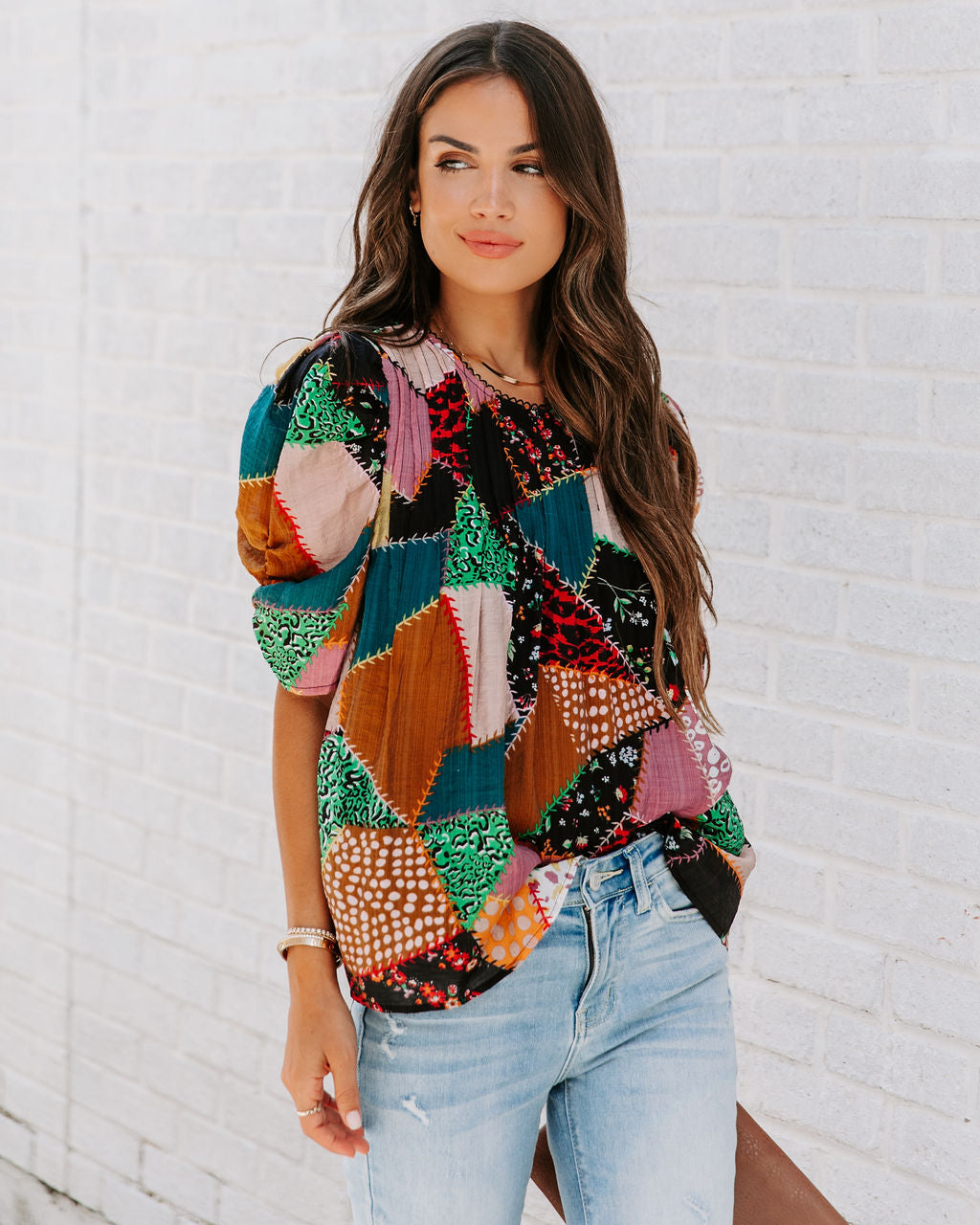 Sally Patchwork Puff Sleeve Top