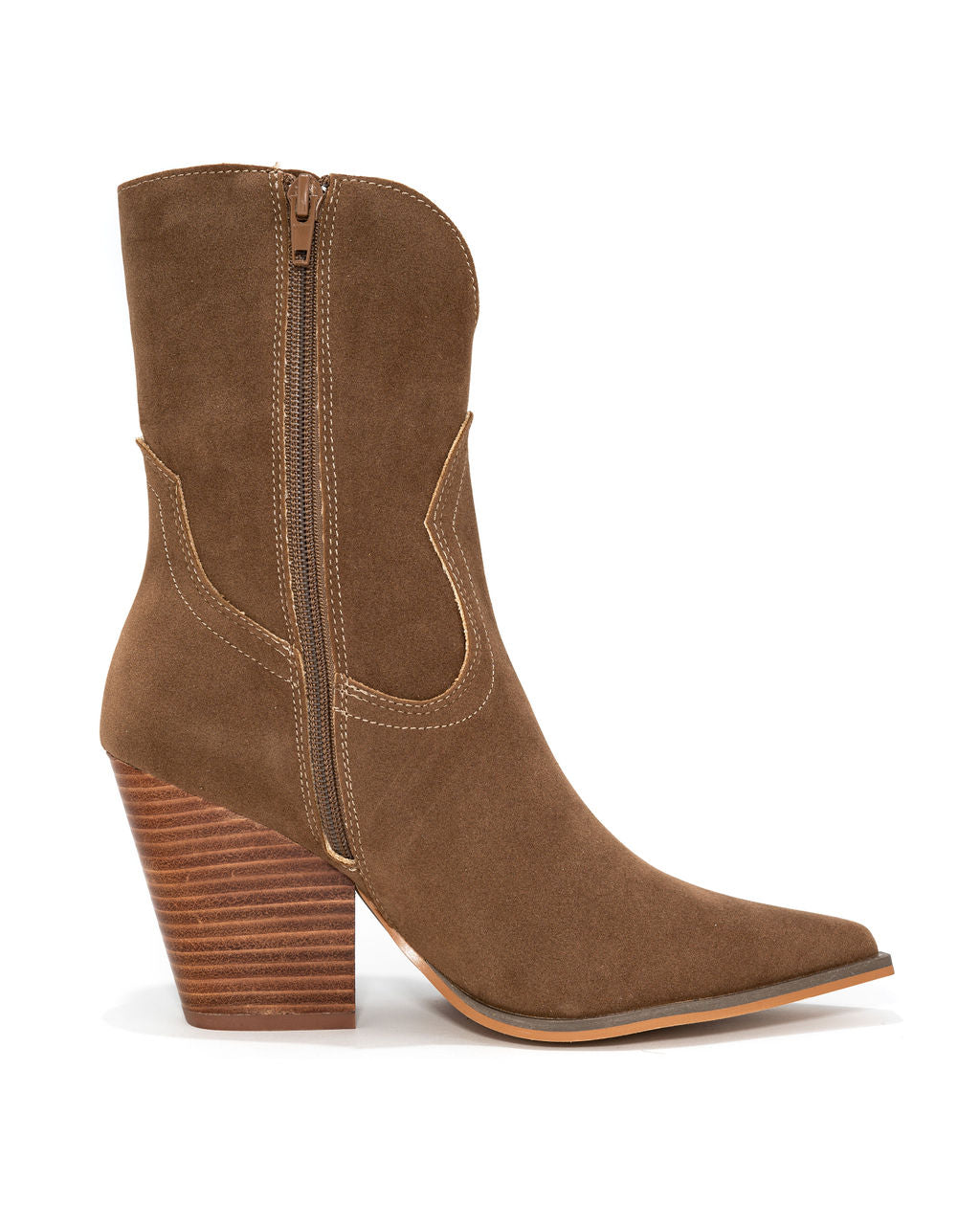 Clare Faux Suede Heeled Western Boot - Coffee