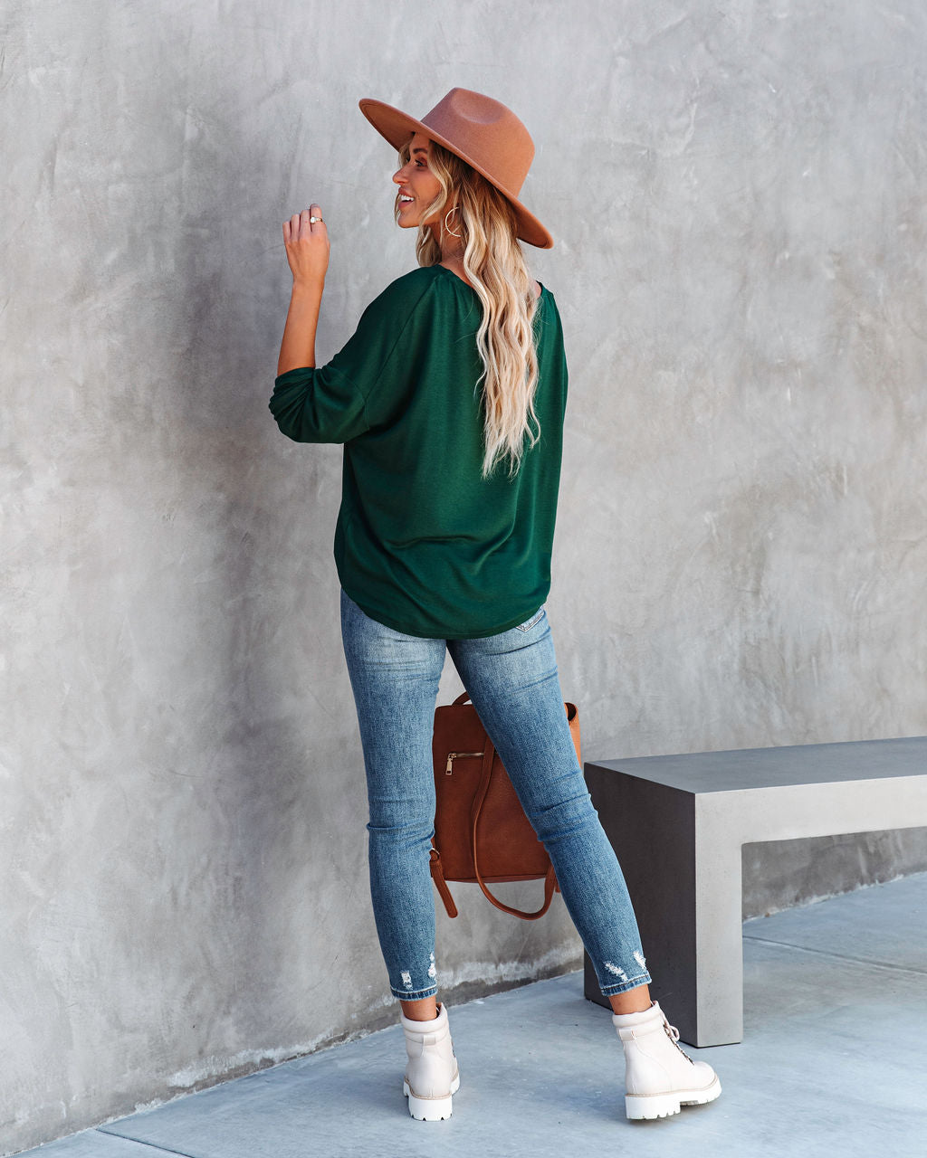 Jenna Boat Neck Long Sleeve Top - Hunter Green
