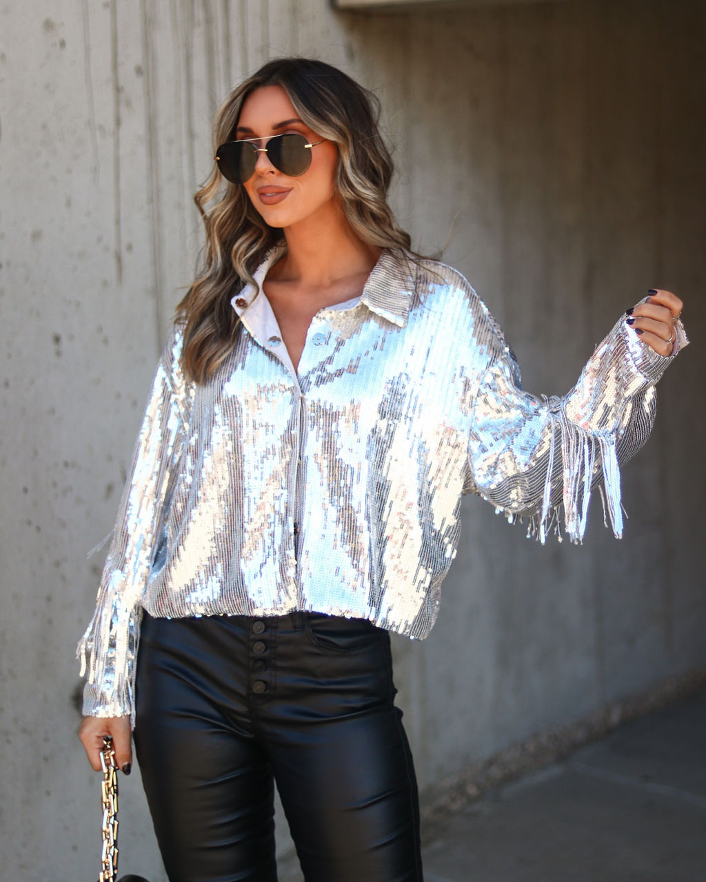 Life Is A Fiesta Sequin Fringe Jacket - Silver - 711fashion