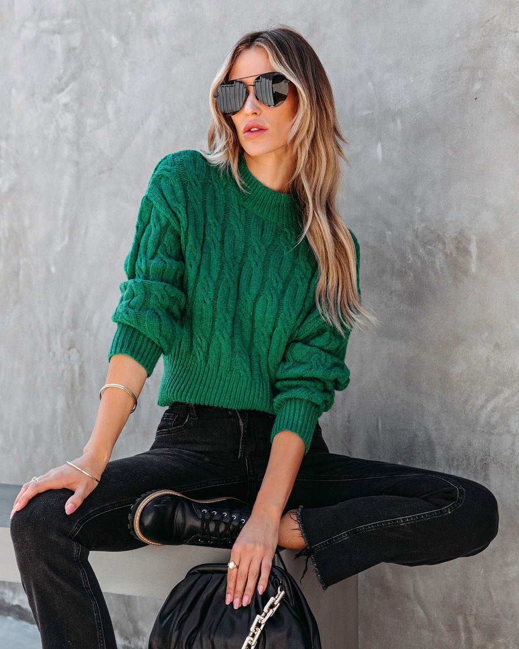 All In Good Fun Cable Knit Pullover Sweater - Emerald
