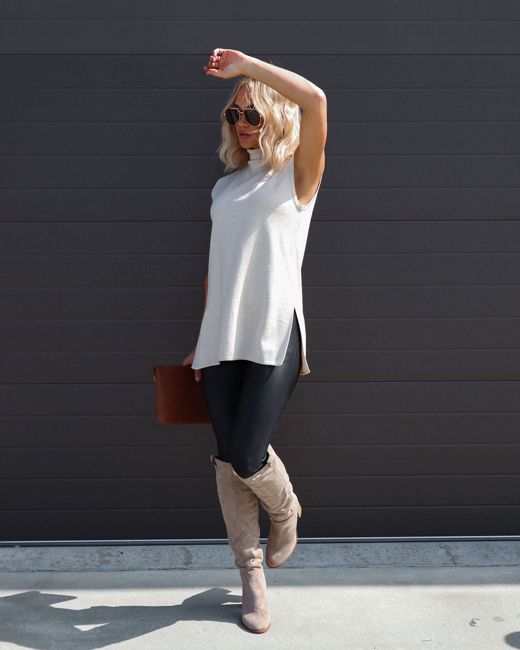 Natasha Knit Turtleneck Sweater Vest - Oatmeal
