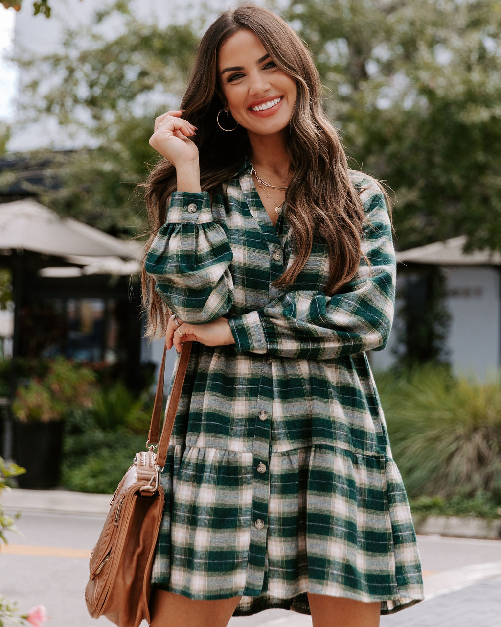 Faithful One Plaid Babydoll Dress - Green