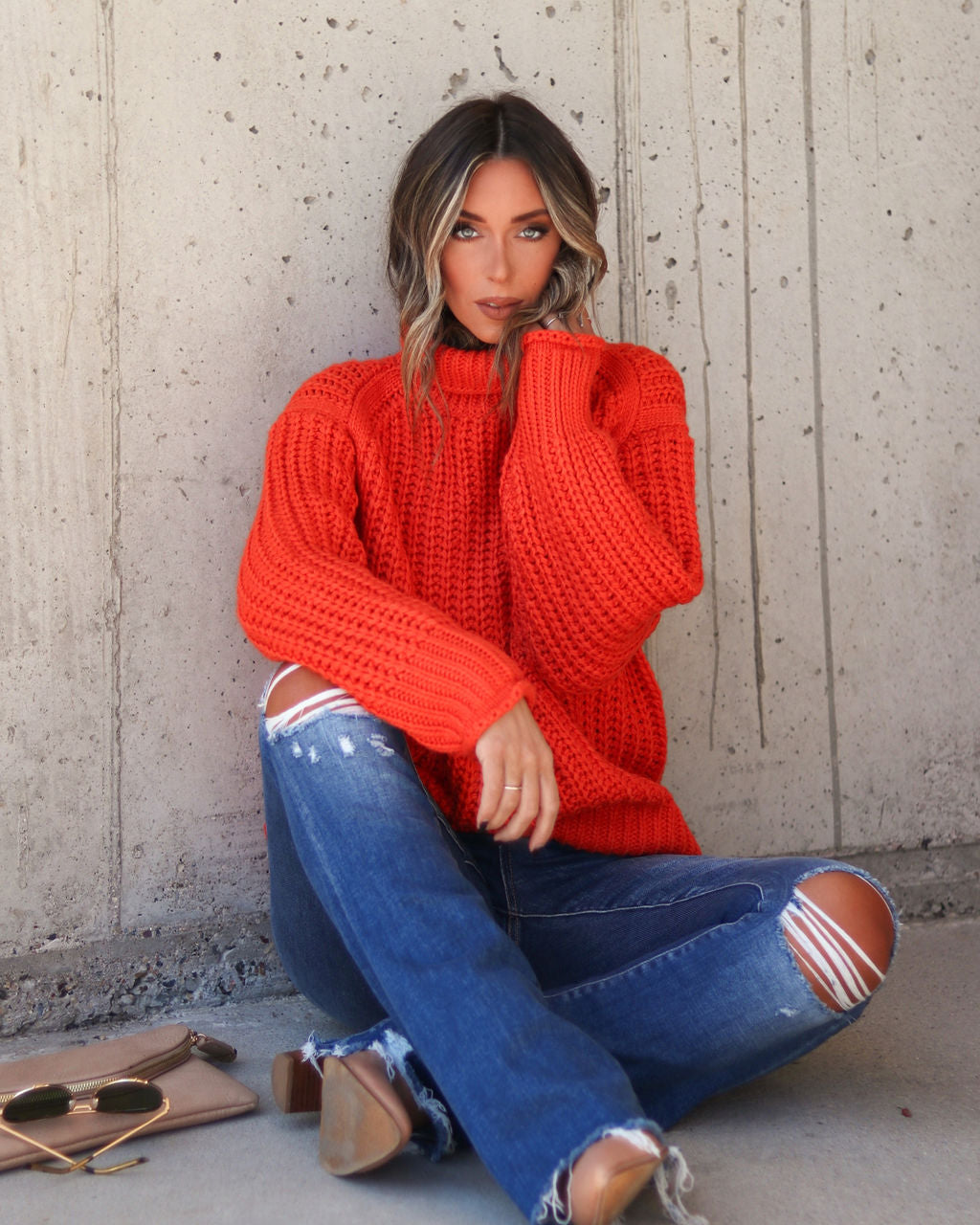 Connie Turtleneck Knit Sweater - Deep Orange