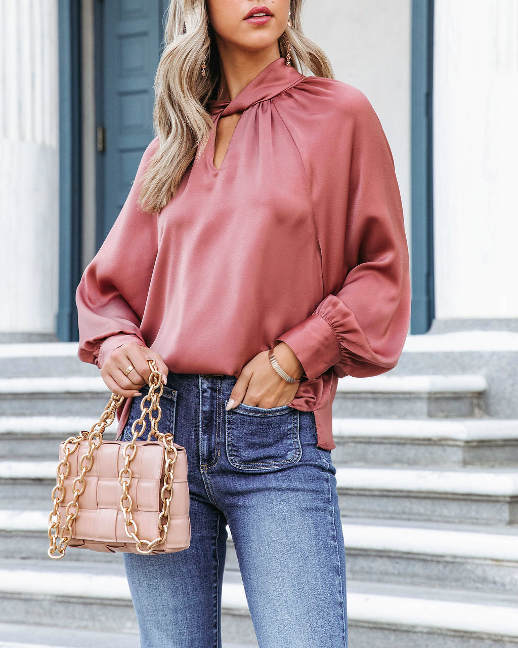 Overall Gratitude Satin Balloon Sleeve Top - Mocha