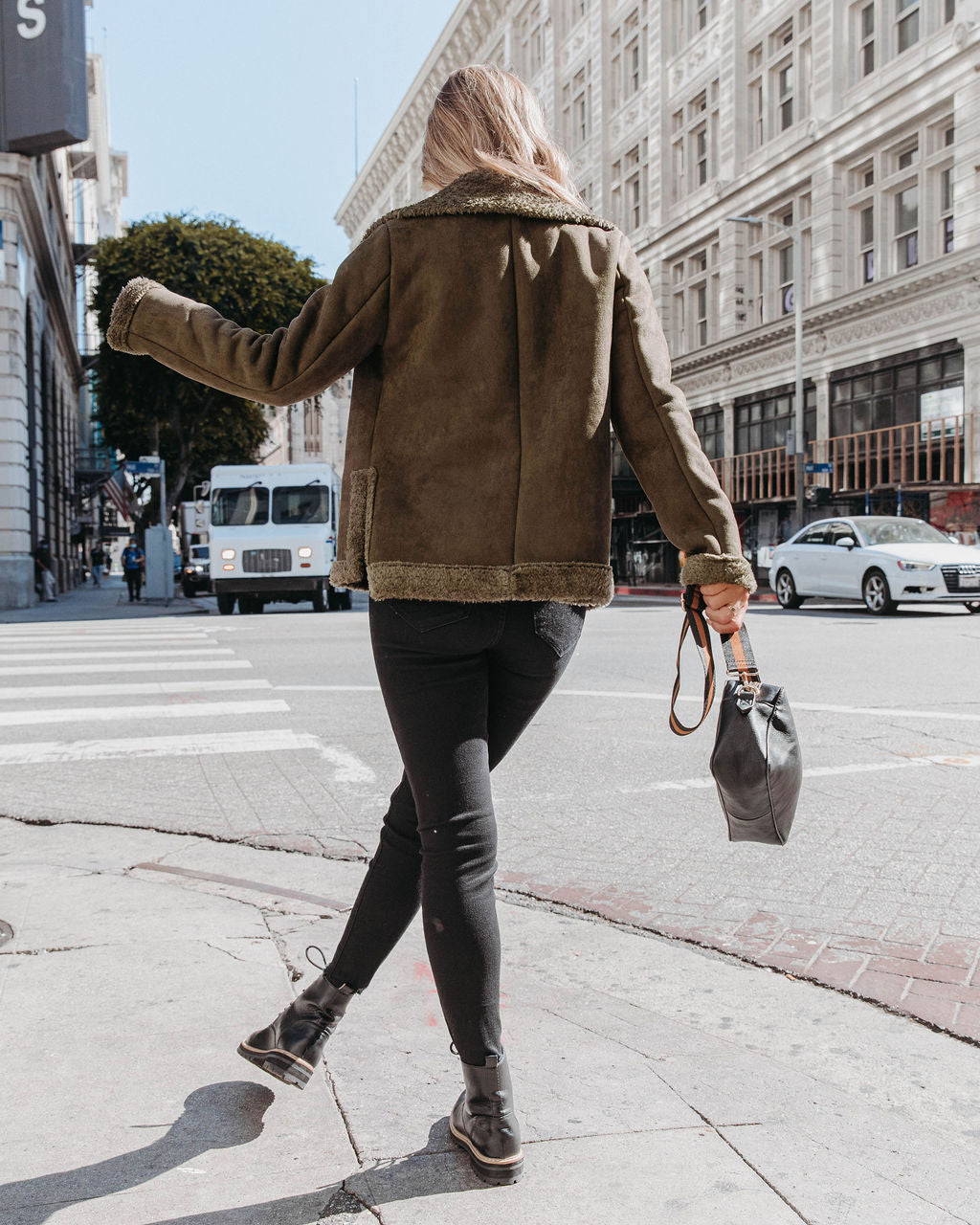 Earhart Pocketed Faux Suede Jacket - Olive