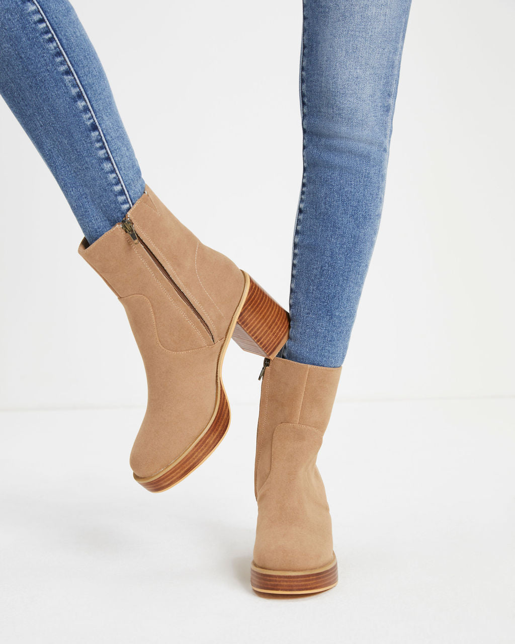 Misha Heeled Faux Suede Platform Bootie - Khaki