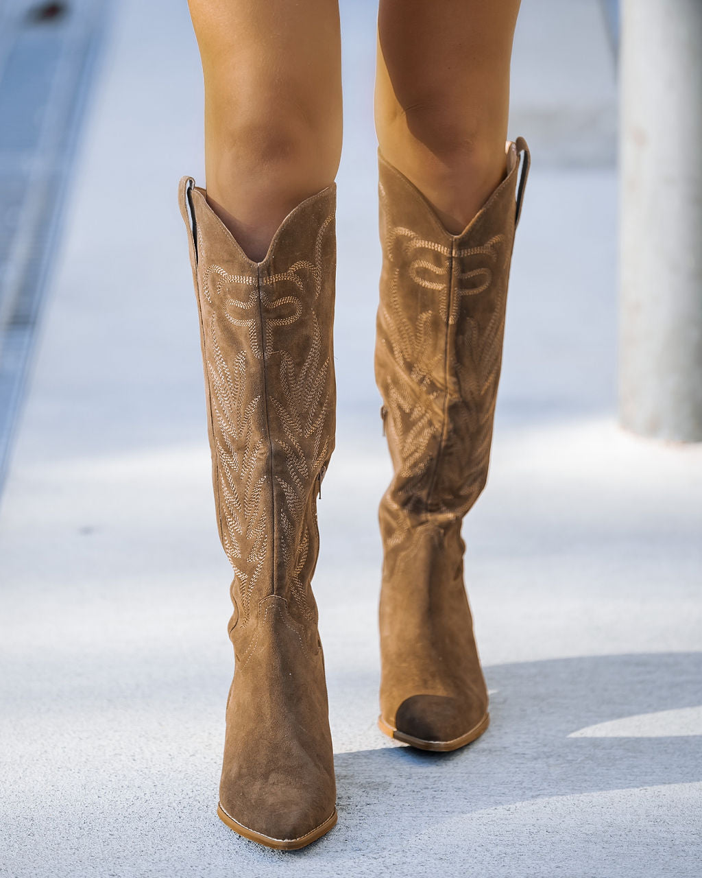 Tennessee Western Faux Suede Heeled Boots - Brown