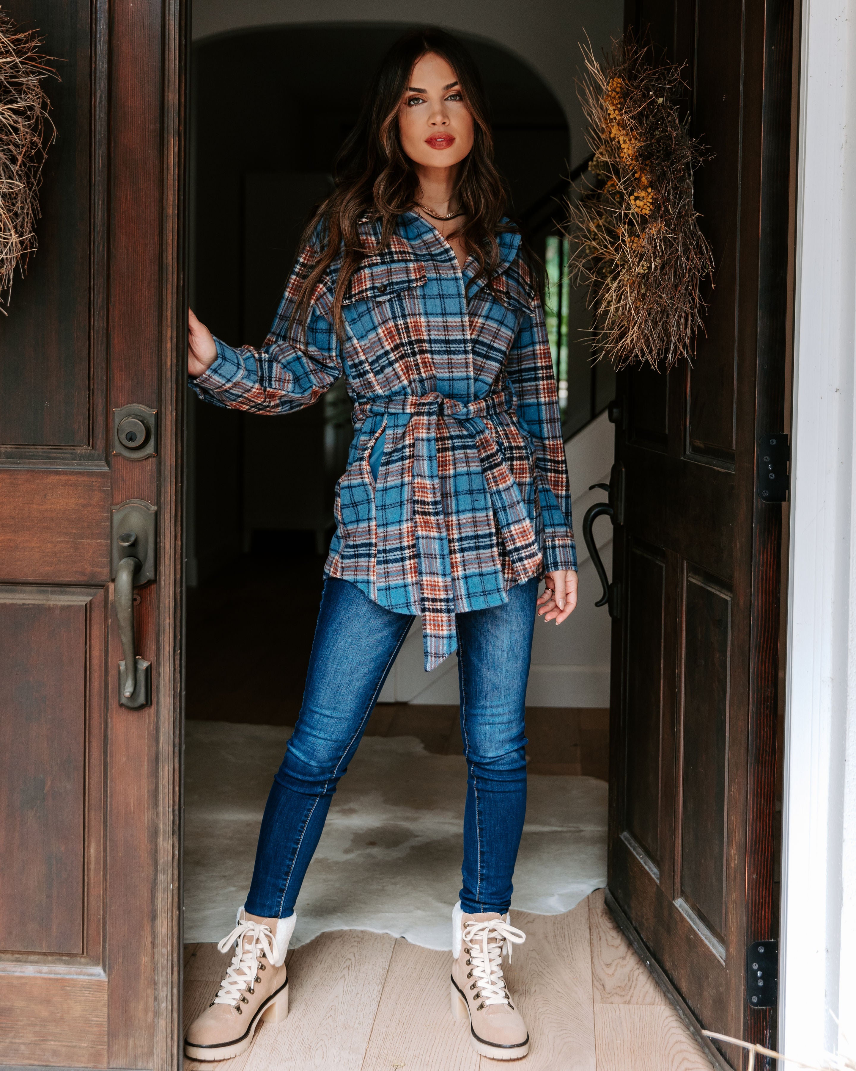 Becks Pocketed Plaid Coat