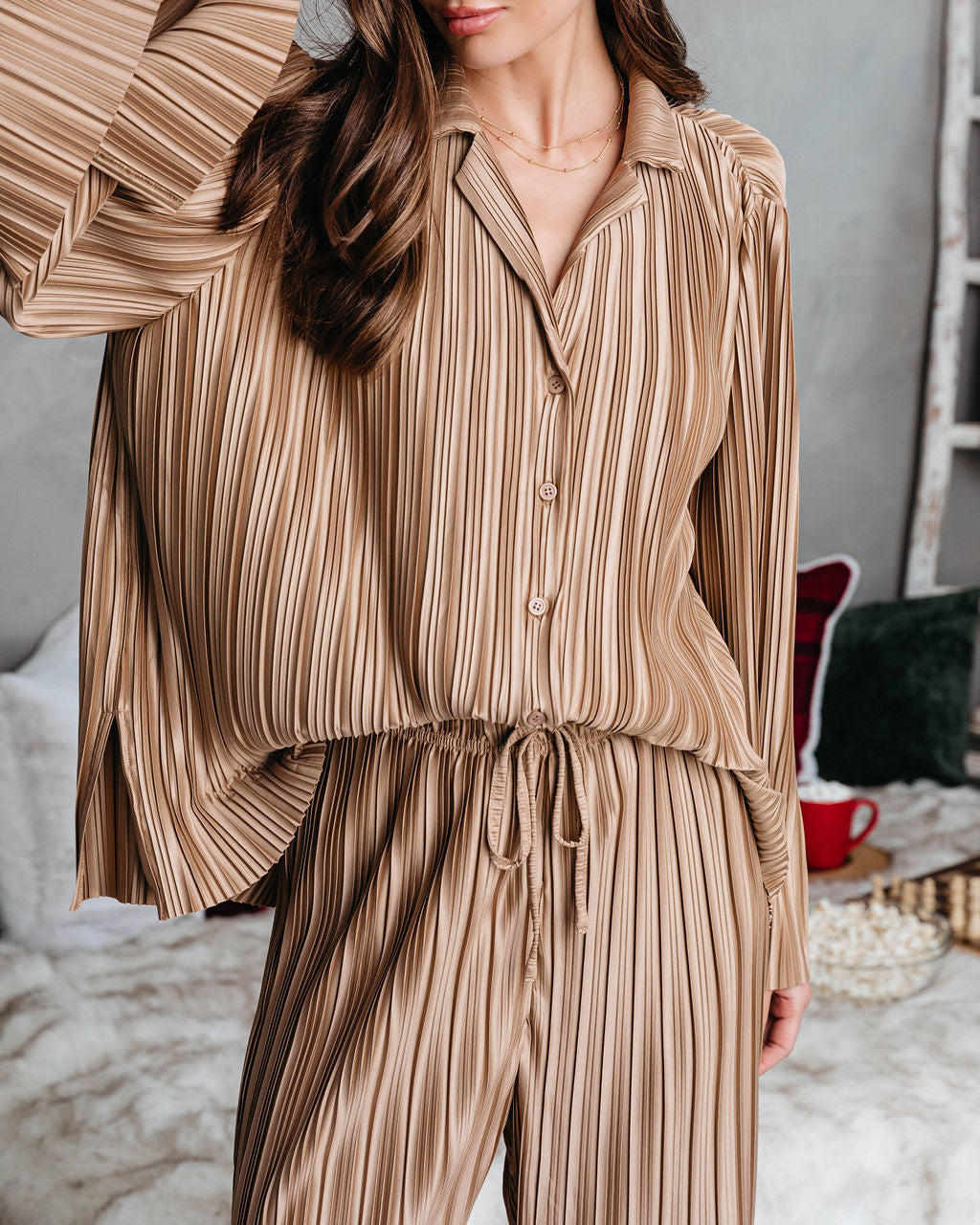Hey Honey Plisse Button Down Top - Gold