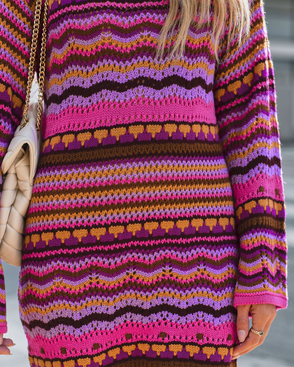 Patricia Mixed Crochet Knit Dress - Fuchsia Multi - FINAL SALE