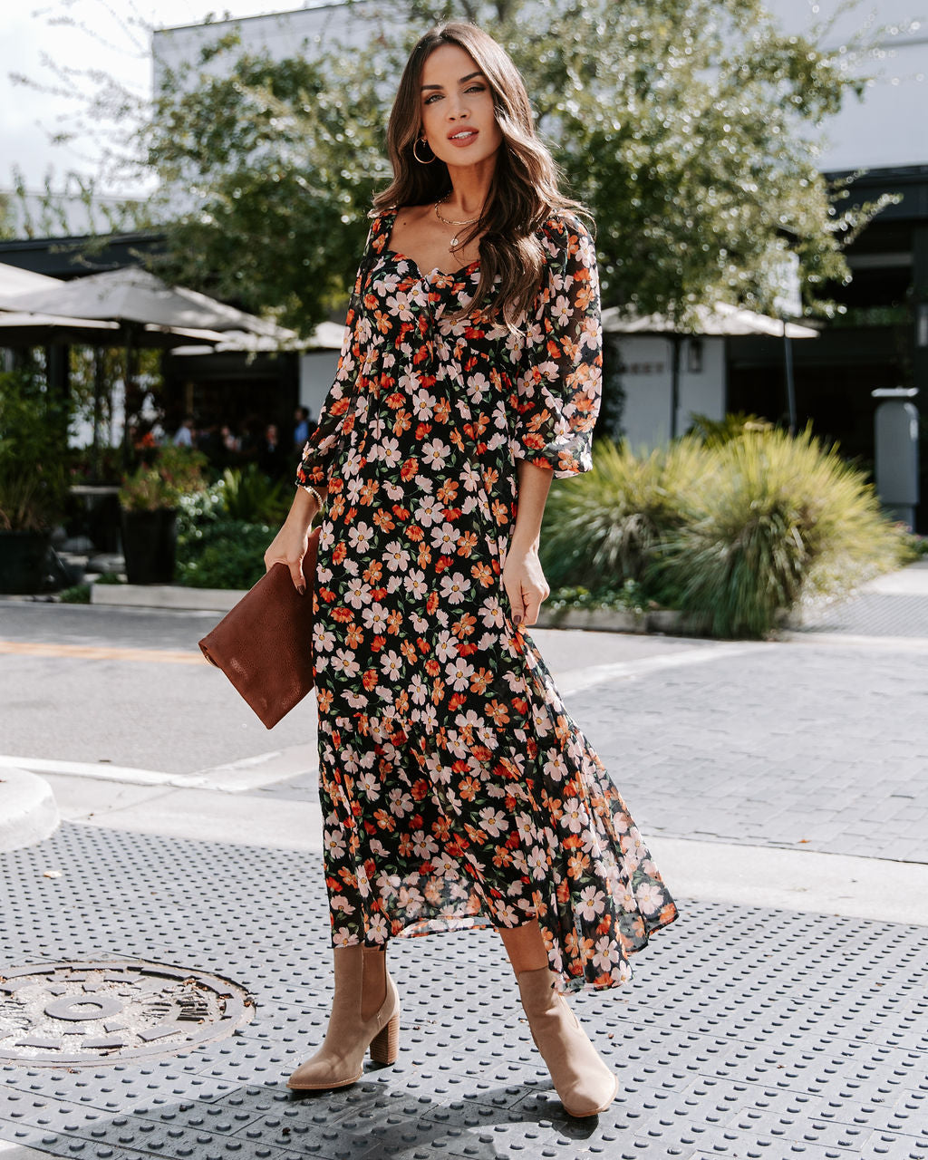 Choose Happiness Floral Chiffon Maxi Dress - Black