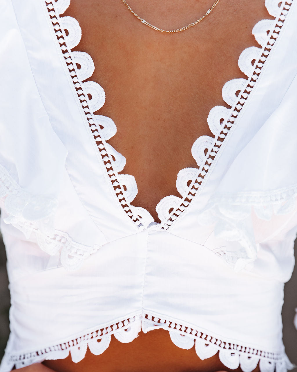 Rhonda Cotton Blend Crochet Lace-Up Crop Top - FINAL SALE