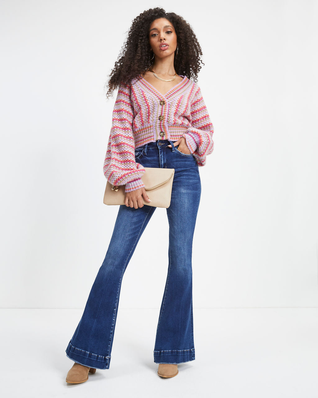 Tunnel Vision Striped Knit Balloon Sleeve Cardigan