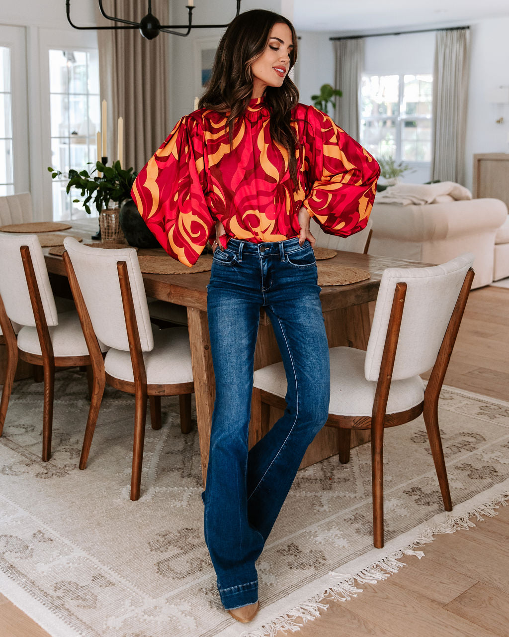 Taking It Back Printed Balloon Sleeve Top