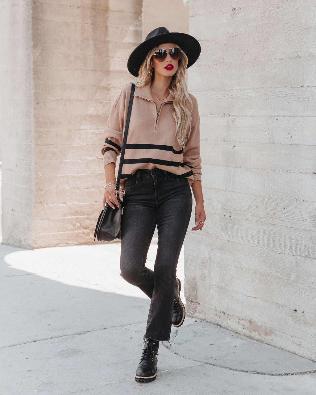 Marney Striped Half Zip Pullover Sweater