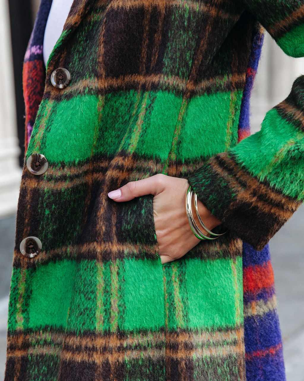 Different Pathways Pocketed Plaid Coat